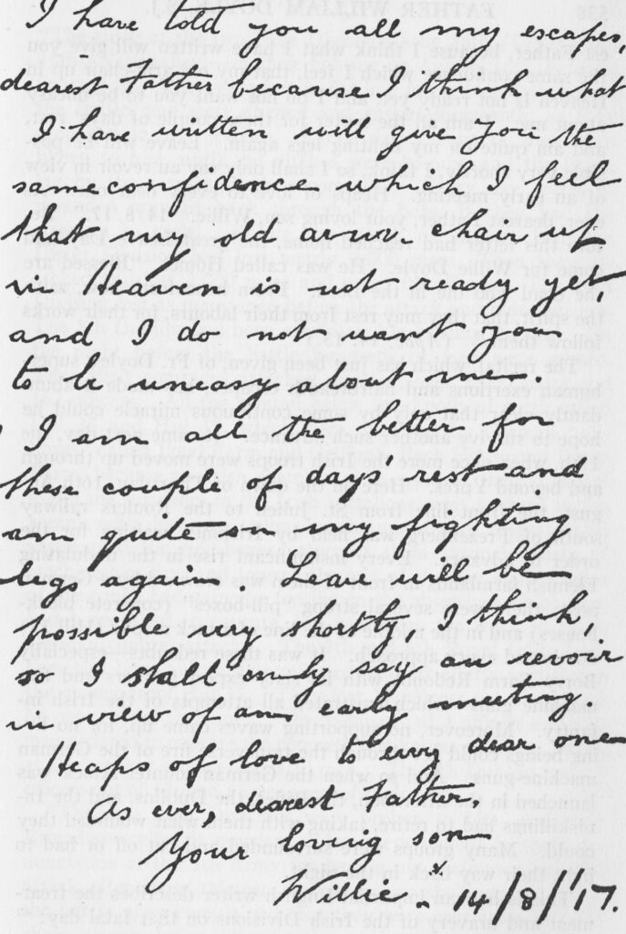 14 August 1917: Fr Willie’s last letter to his father