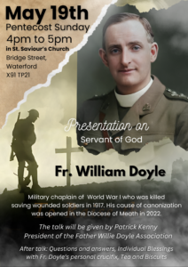Talk about Fr Willie in Waterford City, Sunday 19th May 4pm