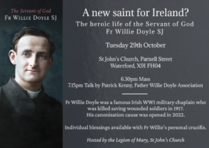 Talk and visit of Fr Willie’s crucifix, Waterford, October 29th